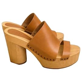 Isabel Marant Brown Leather Platform Clogs Brown