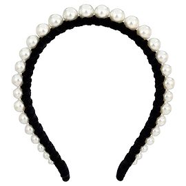 Lele Sadoughi Cerchietto con Perle e Velluto Nero Bianco