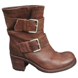 Free Lance Bottines en cuir marron à double boucle Marron