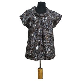 Tibi Top de seda estampado paisley cuello drapeado Castaño Blanco Gris