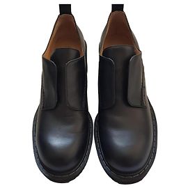 Jil Sander Navy Mocassins de couro preto com salto bloco Preto