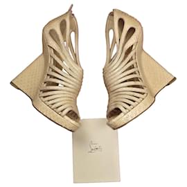 Christian Louboutin Beige Python Leather Wedge Sandals Beige