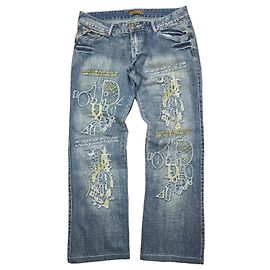 Christian Dior Embroidered Straight Leg Jeans Blue
