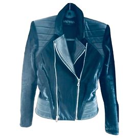 Balmain Giacca in pelle e pelo corto Nero