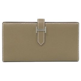 Cartera larga Hermès Bearn Soufflé Otro Gris pardo