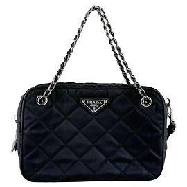 Borsa in nylon nero e pelle Prada Nero