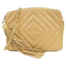 Borsa a tracolla Chanel in pelle di vitello granulata Beige