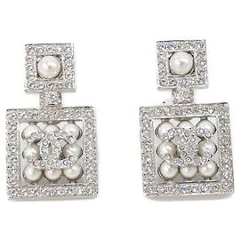 Chanel ABD474 Silver and White Stud Earrings Silvery White