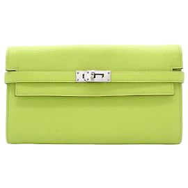 Cartera Kelly Longue Hermès en Chevre Mysore Verde Verde Verde claro