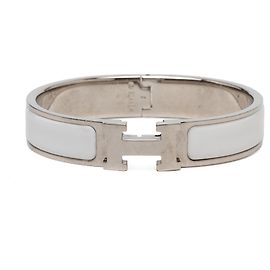 Pulseira Hermès Clic H em esmalte branco estreito PM Outro