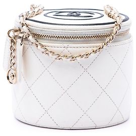 Chanel White Quilted Lambskin Chain and Charm Vanity Case White