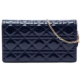 Pochette Lady Dior en charol azul cannage con cadena Azul Azul oscuro
