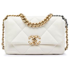 Chanel White Medium Lambskin 19 Flap Branco