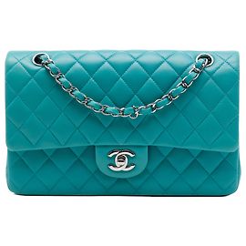 Chanel Blue Medium Classic Lambskin Double Flap Bleu Turquoise