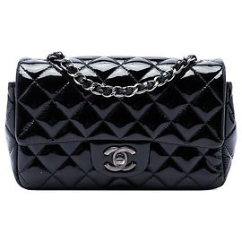 Chanel Black Mini Rectangular Classic Patent Single Flap Nero
