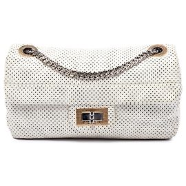 Chanel White Small Perforated Calfskin Reissue 2.55 Drill Flap Branco