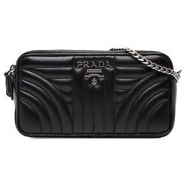 Prada Black Mini Soft Calf Impunture Diagramme Double Zip Crossbody Noir