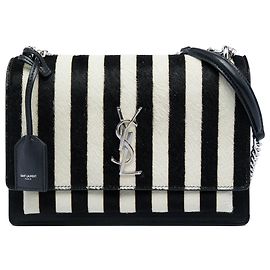 Saint Laurent Borsa a tracolla Monogram Sunset in pony a strisce e pelle di vitello nero, misura Medium Altro