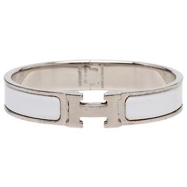 Hermès Pulseira Clic Clac H em esmalte estreito Bege PM Bege