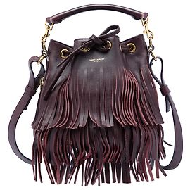 Bolsa bucket Emmanuelle com franjas em couro de bezerro Small vermelha Saint Laurent Vermelho Bordeaux