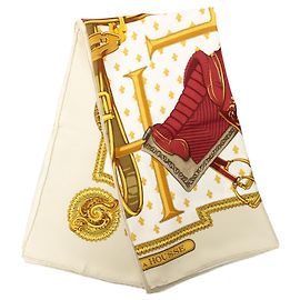 Sciarpa in seta Hermès White Selles a Housse 90 Bianco Altro