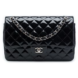 Chanel Black Jumbo Classic Patent Double Flap Nero