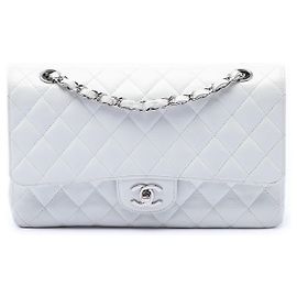 Chanel White Medium Classic Caviar Double Flap Branco