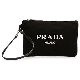 Pochette da polso in tela Canapa nera con logo Prada Nero