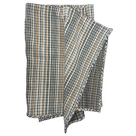 Bottega Veneta Saia Midi de Tweed Assimétrica Branco Azul Verde Amarelo