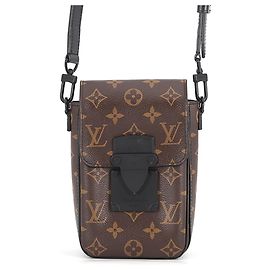 Louis Vuitton Monogram Macassar S-Lock Vertical Wallet Shoulder Bag Black Monogram