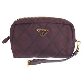 Pochette de nylon Tessuto e couro Prada Marrom