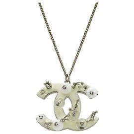 Chanel Coco Mark Halskette Anhänger Silber Metallisch