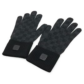 Luvas de lã e couro Damier Graphite Louis Vuitton Preto