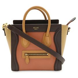 Céline Bolsa 2way Celine Luggage Nano Shopper em couro Marrom Bege