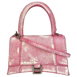 Bolsa de mão e transversal Hourglass Small em denim rosa Balenciaga Rosa