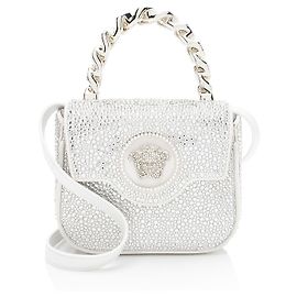Versace Satin Crystal Embellished La Medusa Mini Top Handle Silvery Metallic