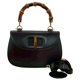 Bolsa 2way de couro com bambu Gucci Preto