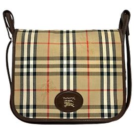 Bolsa de ombro em couro e lona Burberry Marrom Bege