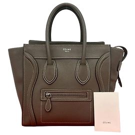 Céline Sac à main en cuir Celine Luggage Micro Shopper Marron Beige