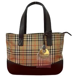 Borsa a mano in tela e pelle Burberry Marrone