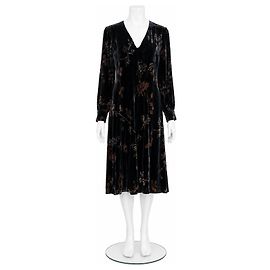 Oscar de la Renta Samt Midi-Kleid Schwarz Floral Schwarz