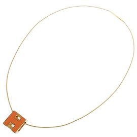 Hermès Collier Hermes Cage d'H H-Cube Metal Orange Doré Orange