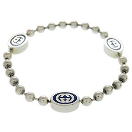 Pulsera charm de cadena de bolas Gucci G Plata Azul