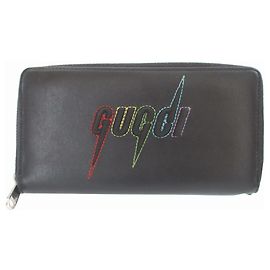 Gucci Black Leather Long Wallet Black