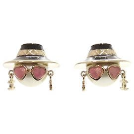 Chanel Coco Mark Doll Stud Earrings Black White Golden