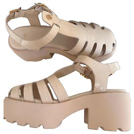 Maje Cream Croc-Effect Leather Platform Sandals Cream