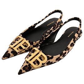Balenciaga BB Leopard Print Slingback Flats Golden Leopard print