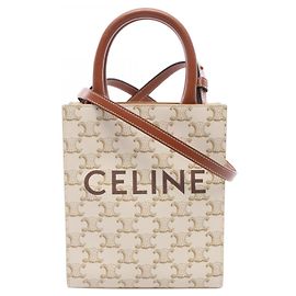 Céline Celine Mini Vertical Cabas Triomphe Handbag Brown Cream