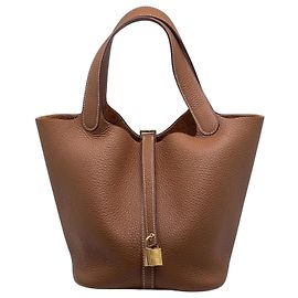 Hermès Grained leather Picotin handbag Brown Gold hardware