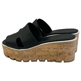 Hermès Eze 30 Black Leather Platform Sandals Black